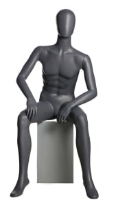 Matte Grey Male Abstract Mannequin Sitting with Stool