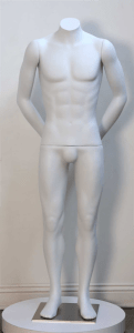 High End Unbreakable Headless Matte White Male  Mannequin - Hands Behind Back