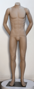 High End Unbreakable Headless Tan Male Mannequin - Hands Behind Back