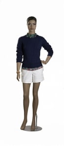 African American female mannequin with realistic facial features and molded hair on metal base from Zing Display