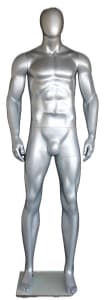 Metallic Silver Athletic Egghead Male Mannequin | Zing Display