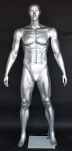 Football Male Mannequin - Gloss Silver - Arms at Sides