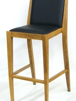 Black Upholstered Light Oak Aluminum Wood Grain Metal Frame Bar Stool