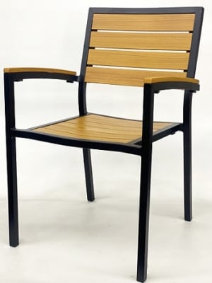 Teak Faux Slats Arm Chair with Black Aluminum Frame