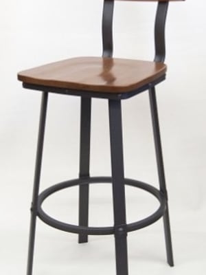 Industrial Walnut Wood Bar Stool w/ Black Metal