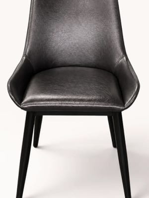 Dark Brown Faux Leather Restaurant  Wood Grain Metal Frame Chair â€“ Curved high Back