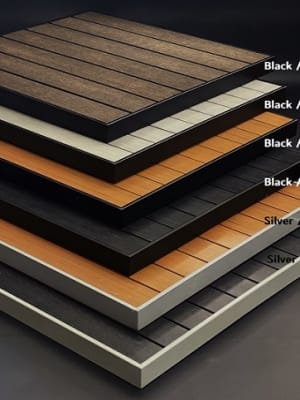 Teak Faux Mocha Outdoor Weathered Tabletops with Black Edge