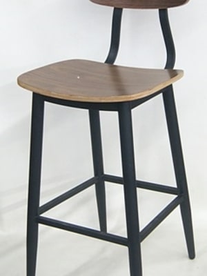 Black Walnut Veneer Industrial Metal Bar Stool