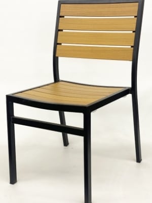 Teak Aluminum Slats Black Frame Dining Chair