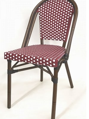 Burgundy White Rattan Stacking Restaurant Chair