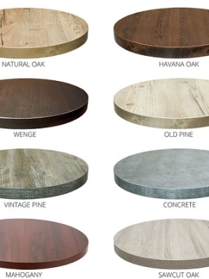 Wood Grain Restaurant Laminate Table Tops. In Stock 2" thick.  Exciting Colorful Designs