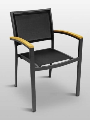 Teak Wood Sling  Arm Chair with Mesh Weave- Commercial Seating