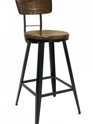 Industrial Metal Bar Stool Wood Seat/Back