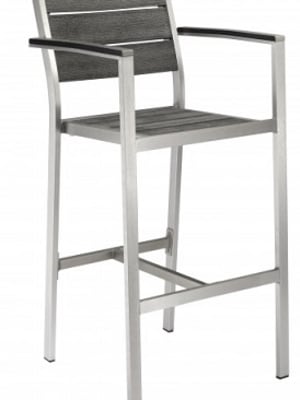 Teak Faux Wood Arm Bar Stool: Pewter
