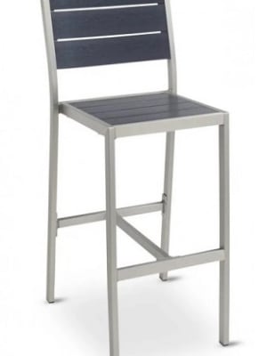 Teak Faux Wood Bar Stool: Black