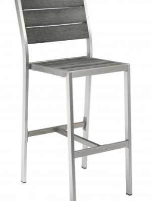 Teak Faux Wood Bar Stool: Pewter