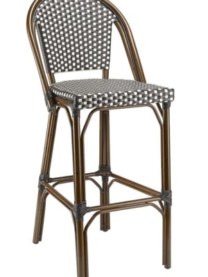 Rattan Bistro Bar Stools.  Aluminum Bar Stools: Black /White weave