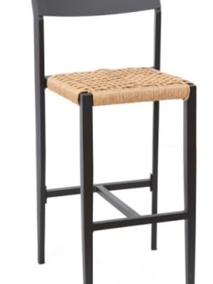 Tan Wicker Rope Bar Stool with Black Frame