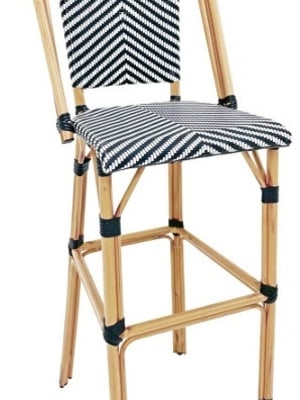 Rattan Restaurant Barstool with Black White Reverse Weave