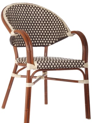 Rattan Stacking Patio Arm Chair:  Brown / Beige