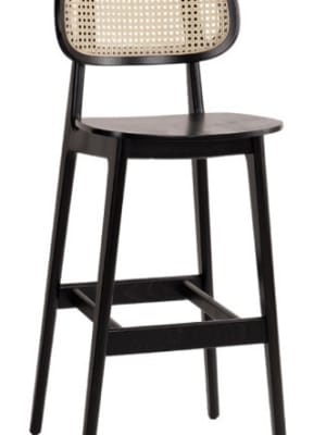 Modern Wood Bar Stool  with Natural Cane Back