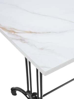 Snow White Sintered Stone Tabletop â€“ Tangerine & Grey Graphic | Commercial Indoor/Outdoor Use
