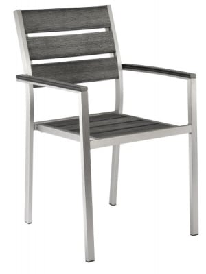 Teak Pewter Faux Wood Slat Arm Chair