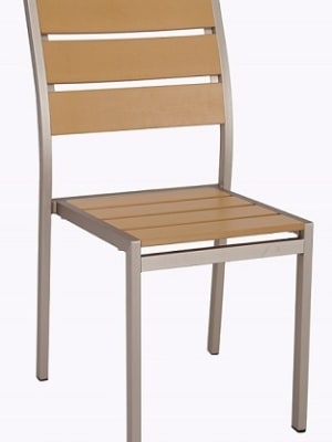 Teak Wood Chair with Natural Faux Slats and Aluminum Frame