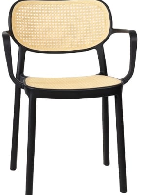 Commercial Resin Cane-Back Armchair â€“ Tan or Grey| Durable Outdoor Seating Solution