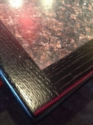 This is an example of a custom manufacture Laminate restaurant  tabletop with ebony oak wood edge. Beautiful design