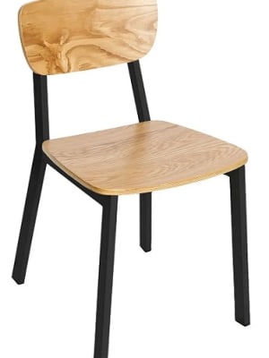 Industrial Natural Wood Chair Black Metal Frame