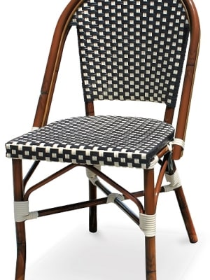 Rattan Bistro Aluminum Chairs; Black & White  Dark Bamboo with Black/White "High Density" weave