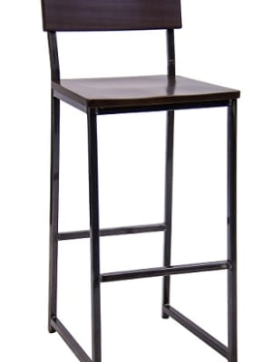 Industrial Steel Bar Stool Walnut Wood Seat /Back
