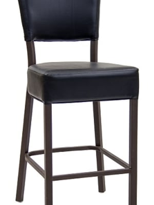 Black Upholstered Restaurant Barstool with Wood Grain Metal Frame Finish