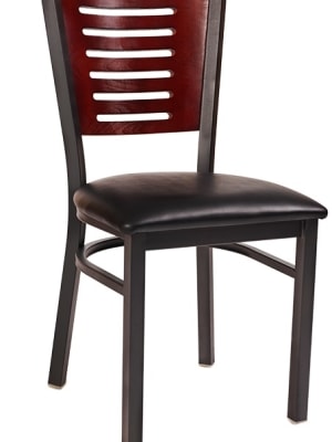 Dark Mahogany Wood Black Metal Slat Back Chair