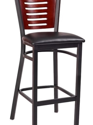 Slat Back Dark Mahogany Bar Stool w/ Padded Seat