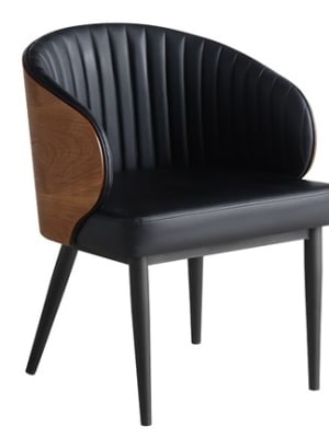 Black Channel Upholstered Lounge Chair with Walnut Veneer Back â€“ Stylish & Comfortable Seating for Restaurants & Lounges