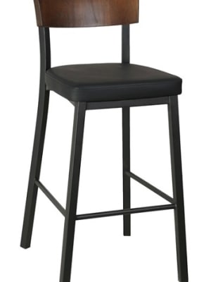 Black Metal Restaurant Barstool with Padded Seat & Wood Veneer Back â€“ Modern Commercial Seating