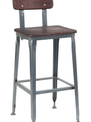 Industrial Metal Bar Stool  w Wood Chair Seat