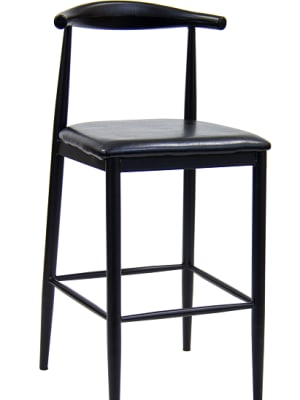 Floating Back Metal Bar Stool with  Black Wood Grain Metal Finish