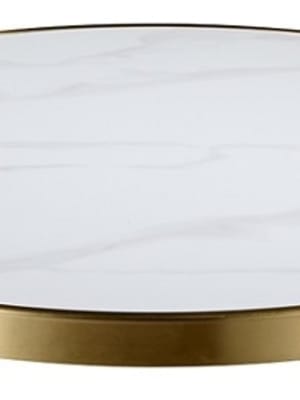 White Marble Sintered Stone Tabletop w/ Grey Veining w/Gold Ring