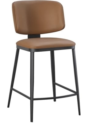 Upholstered Camel Metal Bar Stool Vinyl Seating
