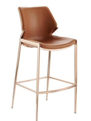 Camel-Brown Bar Stool Upholstered Gold Metal Restaurant | Commercial