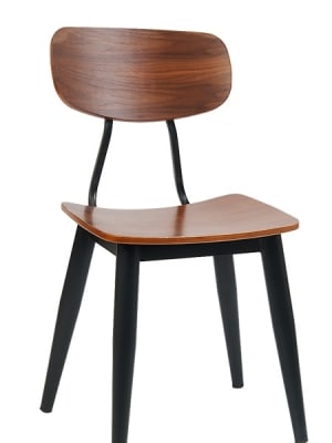 Industial Black Metal Chair with Walnut Wood Seat