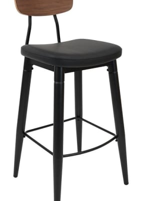 Walnut and Black Bar Stool w/ Padded Seat