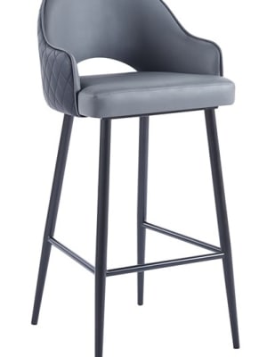 Grey Upholstered Metal Arm Bar Stool with Tufted Back- Commercial Seating
