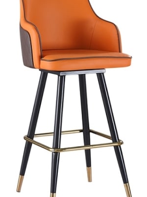 Upholstered Orange Black Steel Arm Bar Stool