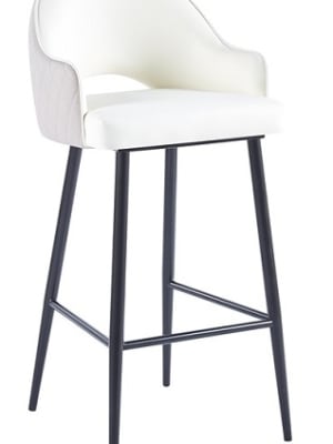 Upholstered White Black Steel Arm Bar Stool