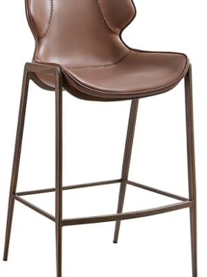 Modern Upholstered  Brown Metal Bar Stool