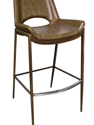 Wood Grain Metal Bar Stool with Brown Vinyl Seat